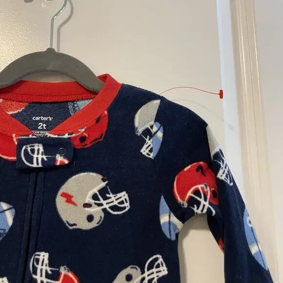 Carter's Toddler Boy's 2T Football Print Fleece Footed Pajama Sleeper Sport PJs - Picture 5 of 6